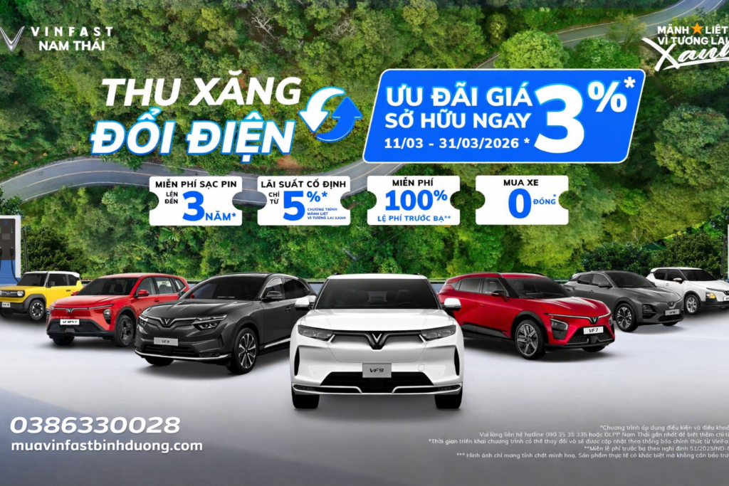 VinFast Bình Dương khuyến mãi thu xe xăng đổi xe điện